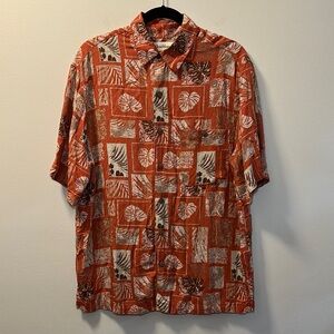 Caribbean Men’s Orange Tropical Print Short Sleeve Button Down Shirt Size M